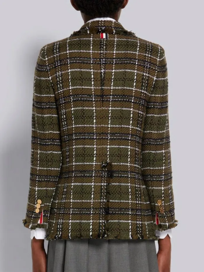 Thom Browne Tartan Check Tweed Frayed Sack Jacket Dark Green Women Jackets