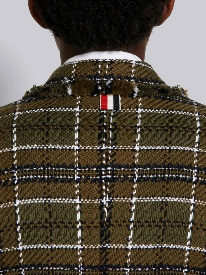 Thom Browne Tartan Check Tweed Frayed Sack Jacket Dark Green Women Jackets