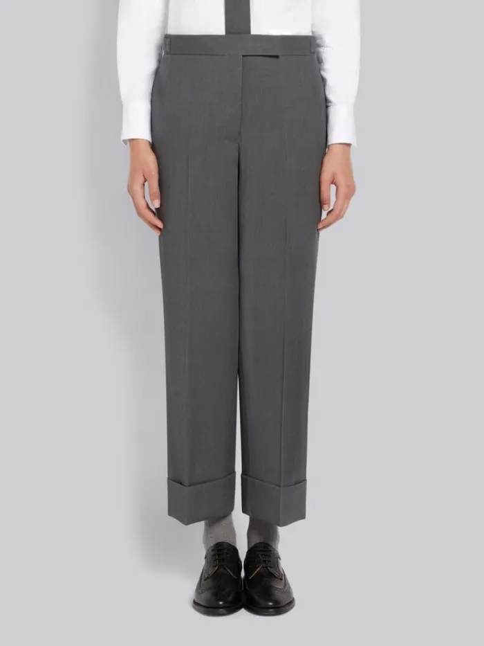 Thom Browne Wool Pique Suiting Side Tab Low Rise Straight Trouser Medium Grey Women Trousers Thom Browne Wool Pique Suiting Side Tab Low Rise Straight Trouser Medium Grey Women Trousers
