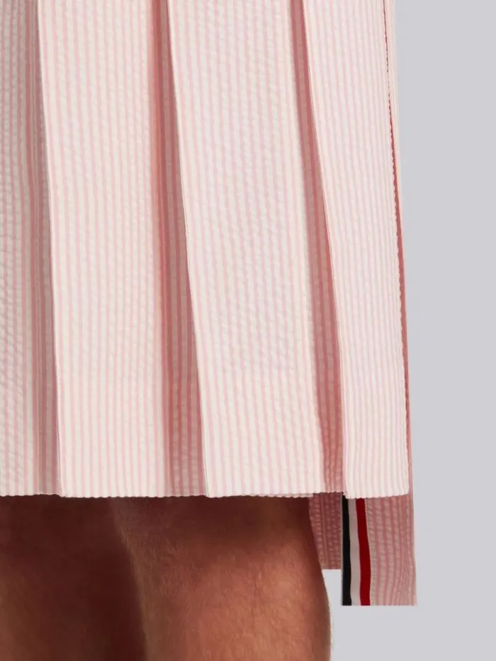 Thom Browne Wool Seersucker Knee Length Backstrap Pleated Skirt Light Pink Men Trousers
