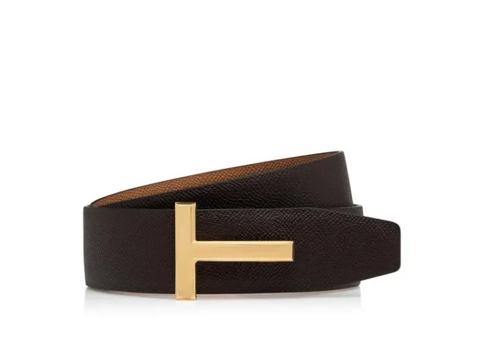 Tom Ford Belts SMALL GRAIN LEATHER T ICON BELT Chocolate Almond 8211 Men