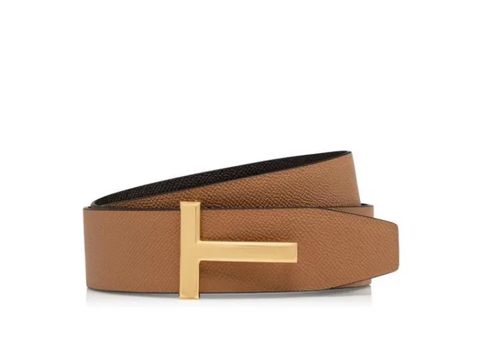 Tom Ford Belts SMALL GRAIN LEATHER T ICON BELT Chocolate Almond 8211 Men Tom Ford Belts SMALL GRAIN LEATHER T ICON BELT Chocolate Almond 8211 Men