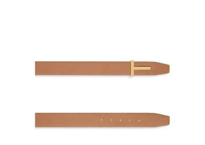 Tom Ford Belts SMALL GRAIN LEATHER T ICON BELT Chocolate Almond 8211 Men Tom Ford Belts SMALL GRAIN LEATHER T ICON BELT Chocolate Almond 8211 Men