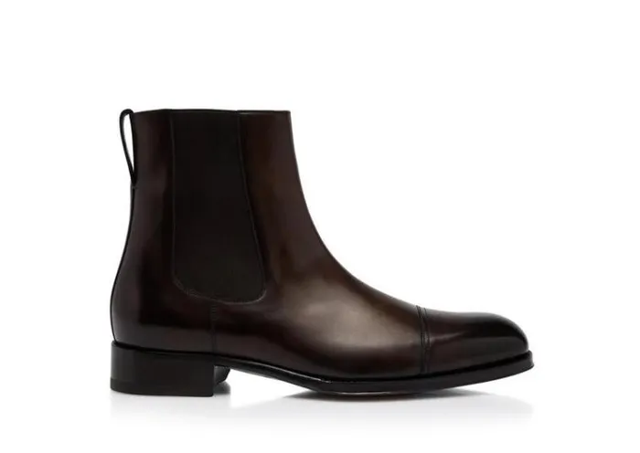 Tom Ford Boots BURNISHED LEATHER EDGAR CHELSEA BOOT Ebony 8211 Men