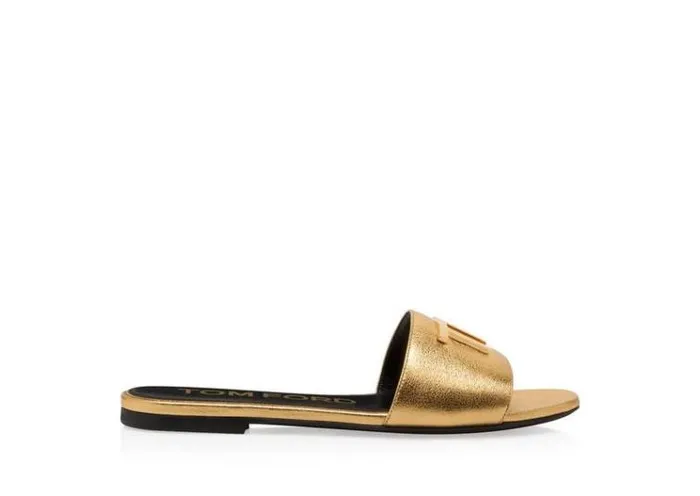 Tom Ford Flats NAPPA LEATHER TF SLIDE Gold 8211 Women