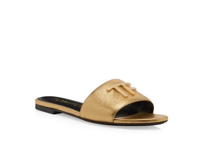 Tom Ford Flats NAPPA LEATHER TF SLIDE Gold 8211 Women Tom Ford Flats NAPPA LEATHER TF SLIDE Gold 8211 Women