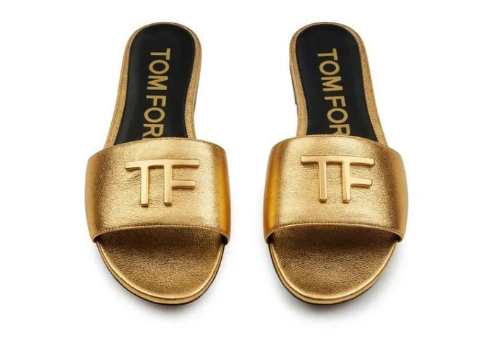 Tom Ford Flats NAPPA LEATHER TF SLIDE Gold 8211 Women Tom Ford Flats NAPPA LEATHER TF SLIDE Gold 8211 Women