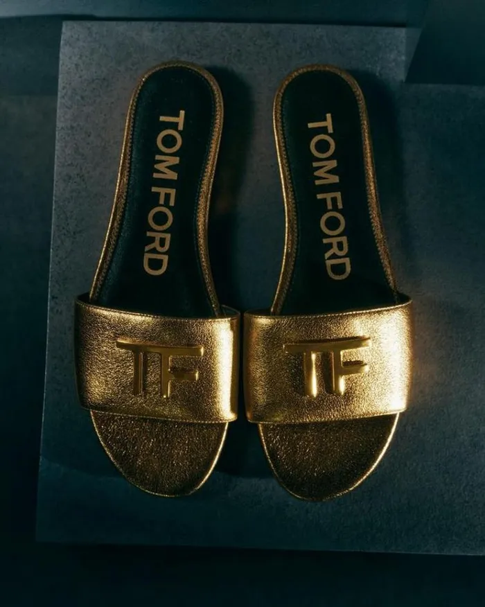 Tom Ford Flats NAPPA LEATHER TF SLIDE Gold 8211 Women Tom Ford Flats NAPPA LEATHER TF SLIDE Gold 8211 Women