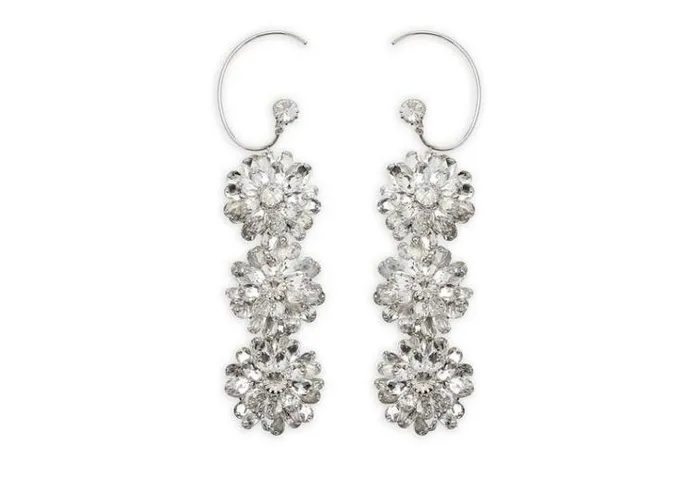 Tom Ford Jewelry BRASS AND CRYSTAL FLOWER EARRINGS Silver Crystal 8211 Women