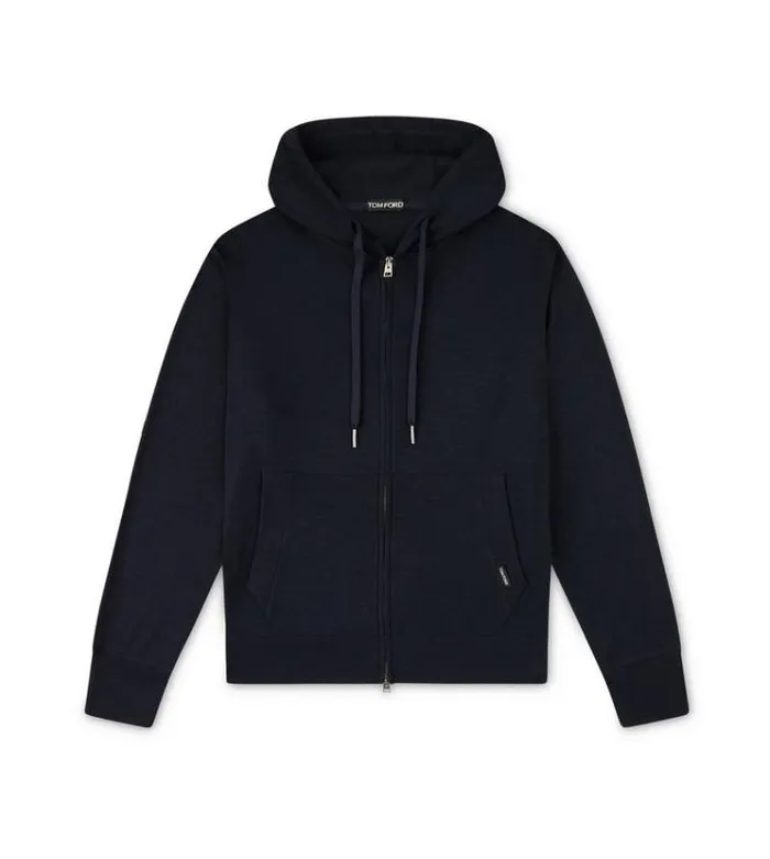 Tom Ford Knitwear INTERLOCK CASHMERE HOODIE Navy 8211 Men