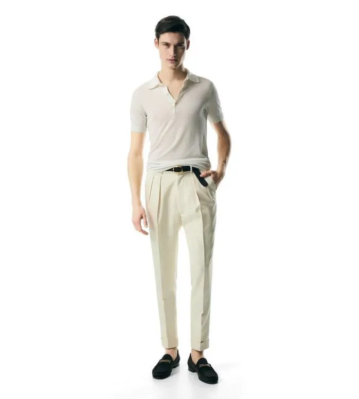 Tom Ford Knitwear SILK COTTON PIQUET POLO Chalk 8211 Men Tom Ford Knitwear SILK COTTON PIQUET POLO Chalk 8211 Men