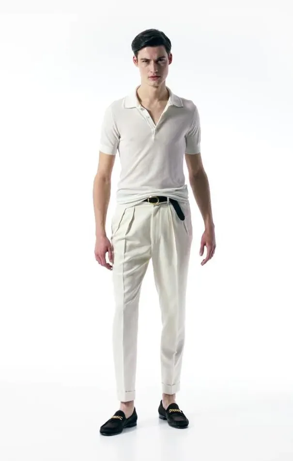 Tom Ford Knitwear SILK COTTON PIQUET POLO Chalk 8211 Men Tom Ford Knitwear SILK COTTON PIQUET POLO Chalk 8211 Men