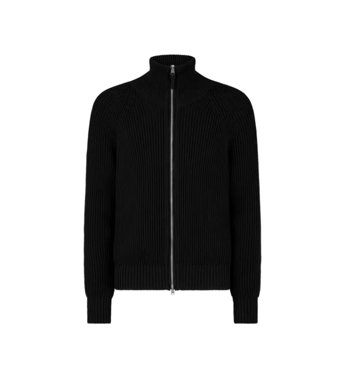 Tom Ford Knitwear SILK COTTON ZIP FUNNEL NECK Black 8211 Men