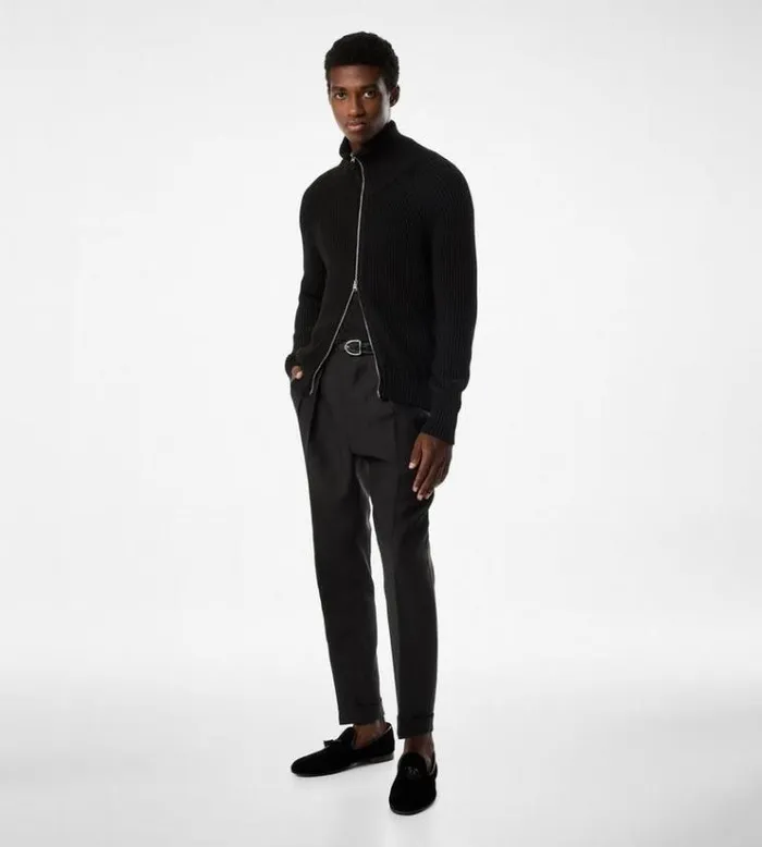 Tom Ford Knitwear SILK COTTON ZIP FUNNEL NECK Black 8211 Men Tom Ford Knitwear SILK COTTON ZIP FUNNEL NECK Black 8211 Men