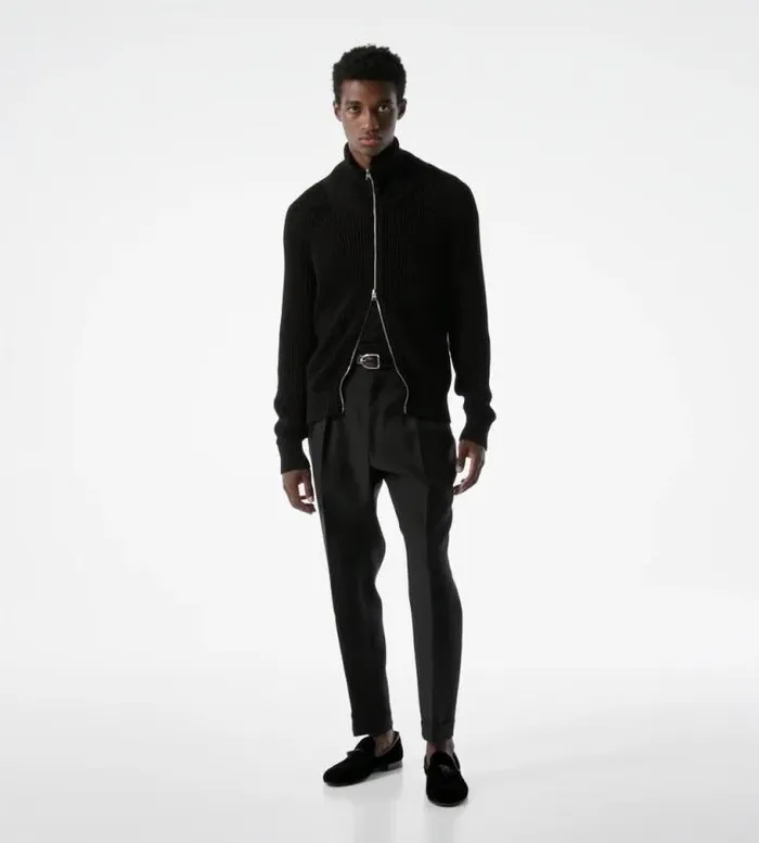 Tom Ford Knitwear SILK COTTON ZIP FUNNEL NECK Black 8211 Men Tom Ford Knitwear SILK COTTON ZIP FUNNEL NECK Black 8211 Men