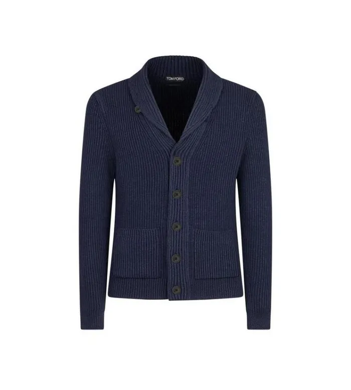 Tom Ford Knitwear SILK MERINO SHAWL COLLAR CARDIGAN Midnight Blue 8211 Men