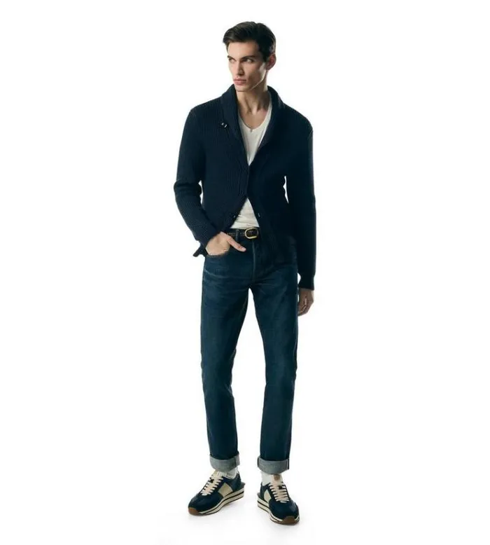 Tom Ford Knitwear SILK MERINO SHAWL COLLAR CARDIGAN Midnight Blue 8211 Men Tom Ford Knitwear SILK MERINO SHAWL COLLAR CARDIGAN Midnight Blue 8211 Men