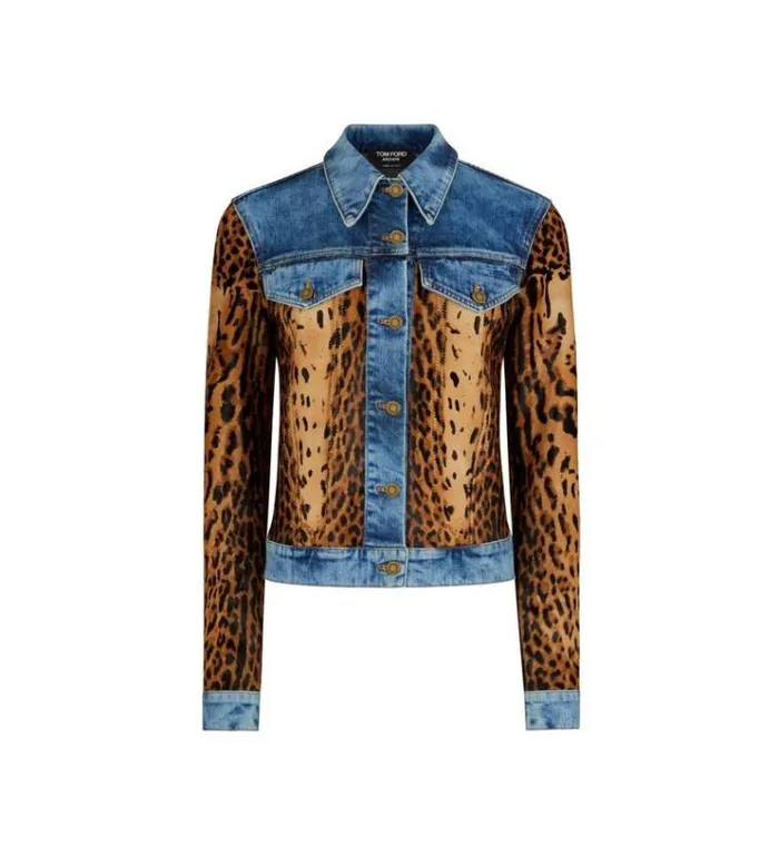 Tom Ford Outerwear DENIM and CALF HAIR JEAN JACKET Indigo Beigebrown 8211 Women