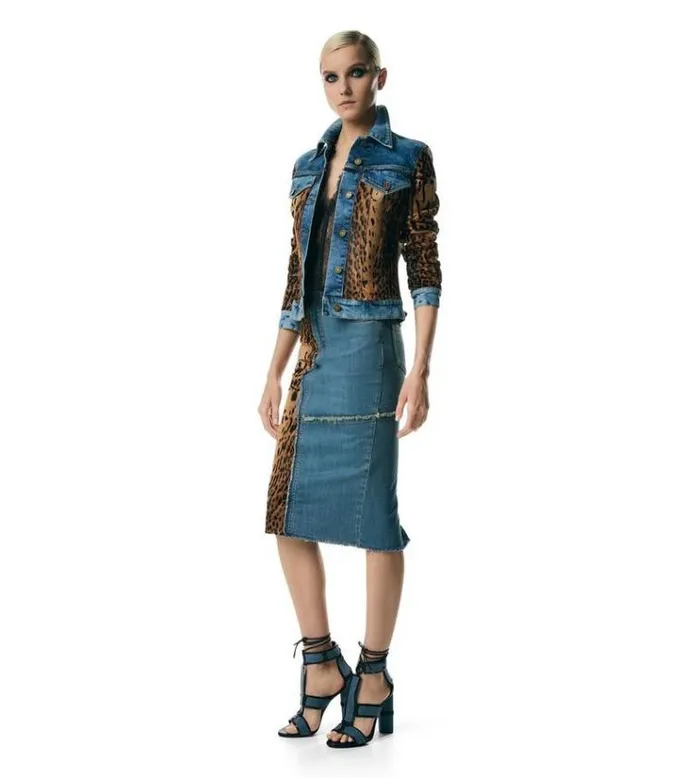Tom Ford Outerwear DENIM and CALF HAIR JEAN JACKET Indigo Beigebrown 8211 Women Tom Ford Outerwear DENIM and CALF HAIR JEAN JACKET Indigo Beigebrown 8211 Women