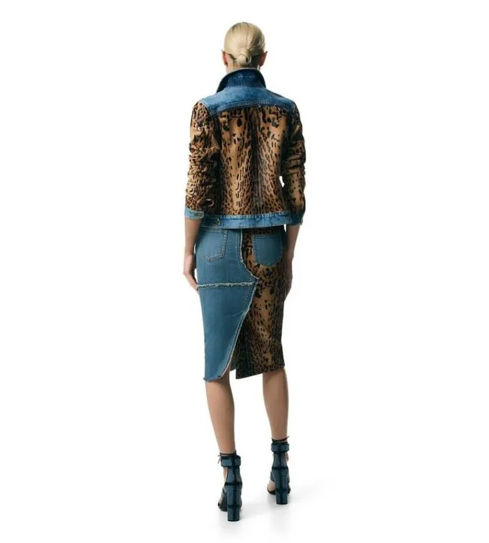 Tom Ford Outerwear DENIM and CALF HAIR JEAN JACKET Indigo Beigebrown 8211 Women Tom Ford Outerwear DENIM and CALF HAIR JEAN JACKET Indigo Beigebrown 8211 Women