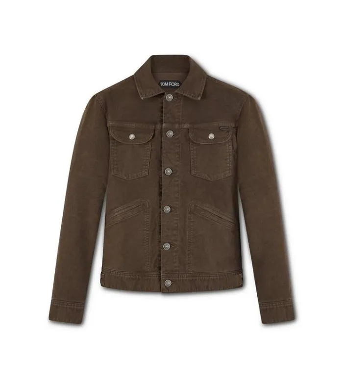 Tom Ford Outerwear MOLESKIN STRETCH DENIM JACKET Dark Brown 8211 Men