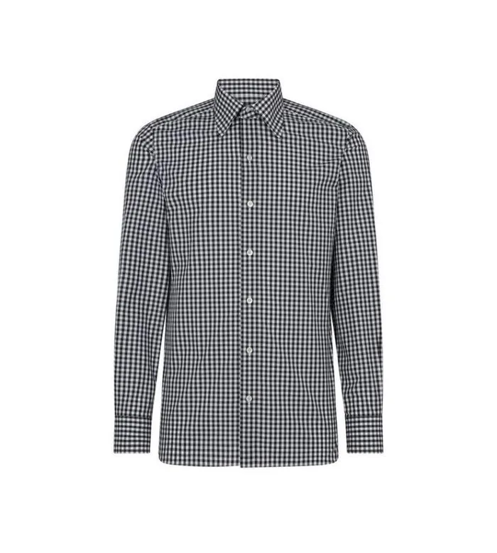 Tom Ford Shirts GINGHAM SLIM FIT SHIRT White and Black 8211 Men