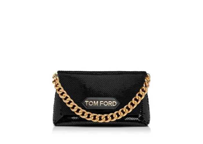 Tom Ford Shoulder Bags SEQUIN EMBROIDERY LABEL MINI CHAIN BAG Black 8211 Women