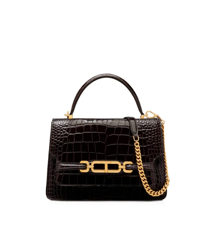 Tom Ford Shoulder Bags SHINY STAMPED CROCODILE LEATHER WHITNEY MEDIUM TOP HANDLE 8211 Women