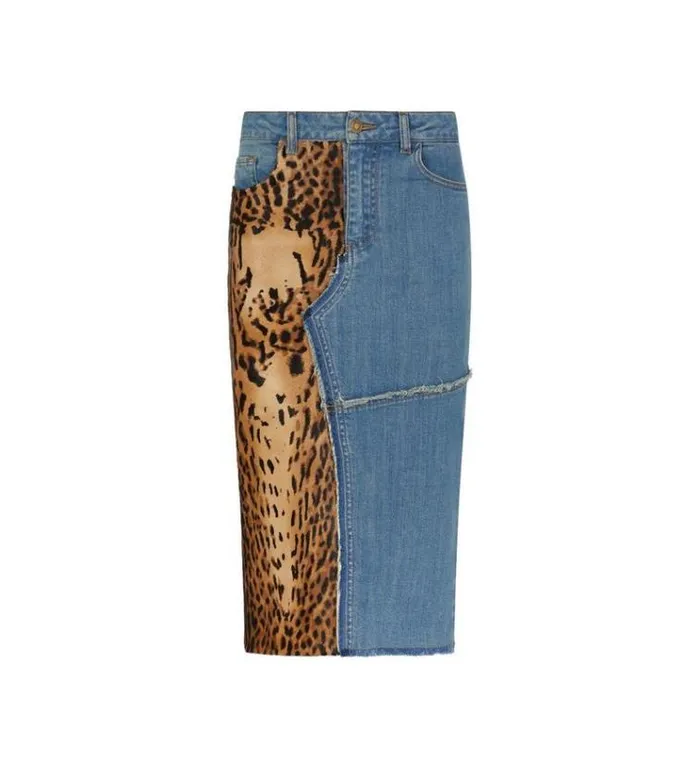 Tom Ford Skirts DENIM and CALF HAIR PENCIL SKIRT Indigo Beigebrown 8211 Women
