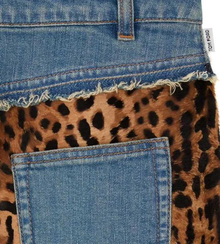 Tom Ford Skirts DENIM and CALF HAIR PENCIL SKIRT Indigo Beigebrown 8211 Women Tom Ford Skirts DENIM and CALF HAIR PENCIL SKIRT Indigo Beigebrown 8211 Women