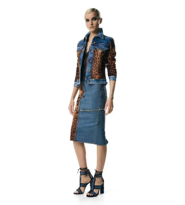 Tom Ford Skirts DENIM and CALF HAIR PENCIL SKIRT Indigo Beigebrown 8211 Women Tom Ford Skirts DENIM and CALF HAIR PENCIL SKIRT Indigo Beigebrown 8211 Women
