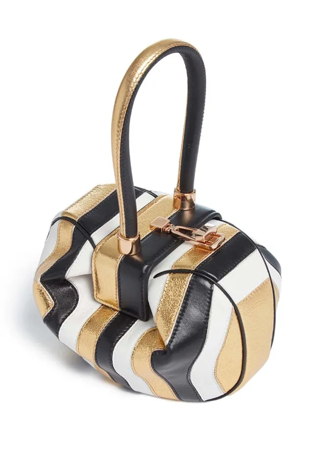 Top Handles Women Gabriela Hearst Nina Bag In Gold Black and Ivory Stripes Nappa Leather
