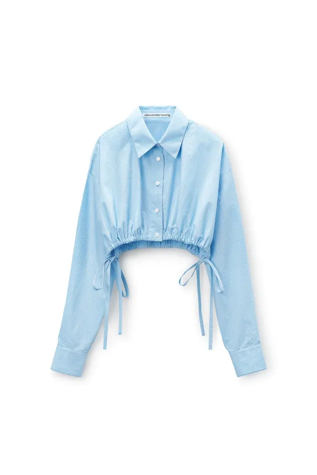 Tops and Shirts Women Alexander Wang Cropped Drawstring Blouse In Cotton and Crystal Hotfix Poplin Tops and Shirts Women Alexander Wang Cropped Drawstring Blouse In Cotton and Crystal Hotfix Poplin