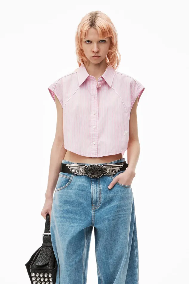 Tops and Shirts Women Alexander Wang Cropped Sleeveless ButtonUp Shirt In Cotton