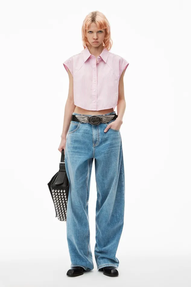 Tops and Shirts Women Alexander Wang Cropped Sleeveless ButtonUp Shirt In Cotton