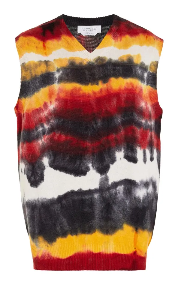Tops Men Gabriela Hearst Fielding Knit Vest In Fire Tie Dye Cashmere