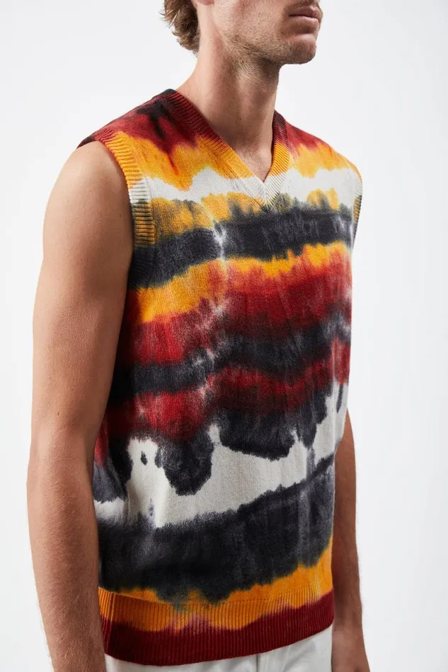 Tops Men Gabriela Hearst Fielding Knit Vest In Fire Tie Dye Cashmere
