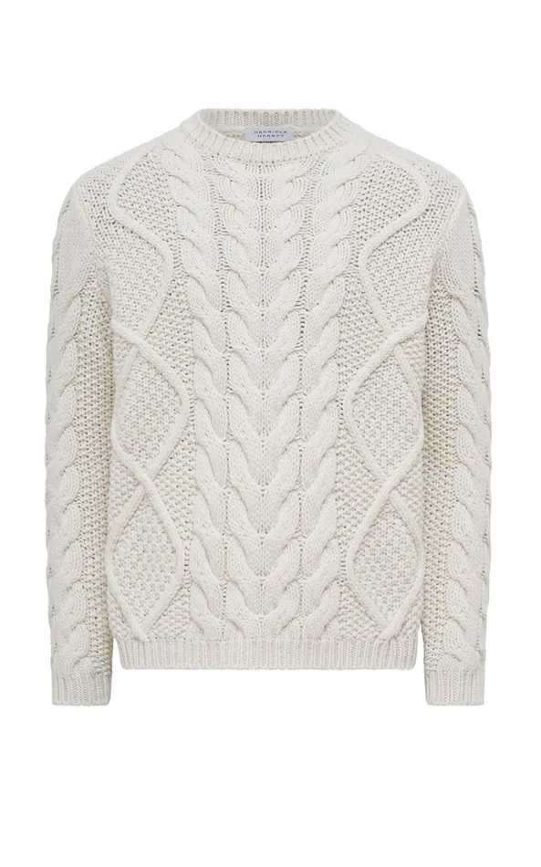 Tops Men Gabriela Hearst Geoffrey Knit Sweater In Ivory Cashmere