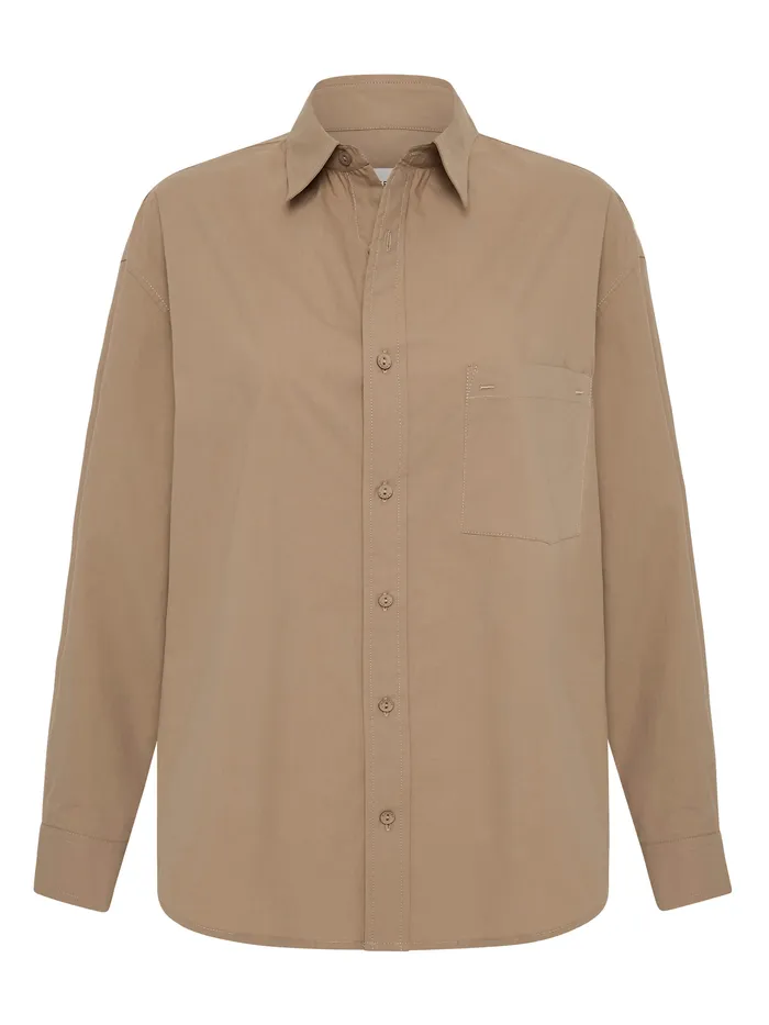 Tops The UNDONE Women Matteau 8211 Relaxed Shirt in Tan Stone