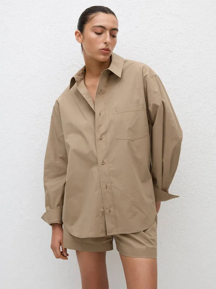 Tops The UNDONE Women Matteau 8211 Relaxed Shirt in Tan Stone