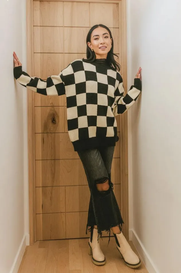 Tops Women Bohme Angela Checkered Sweater In Black Black