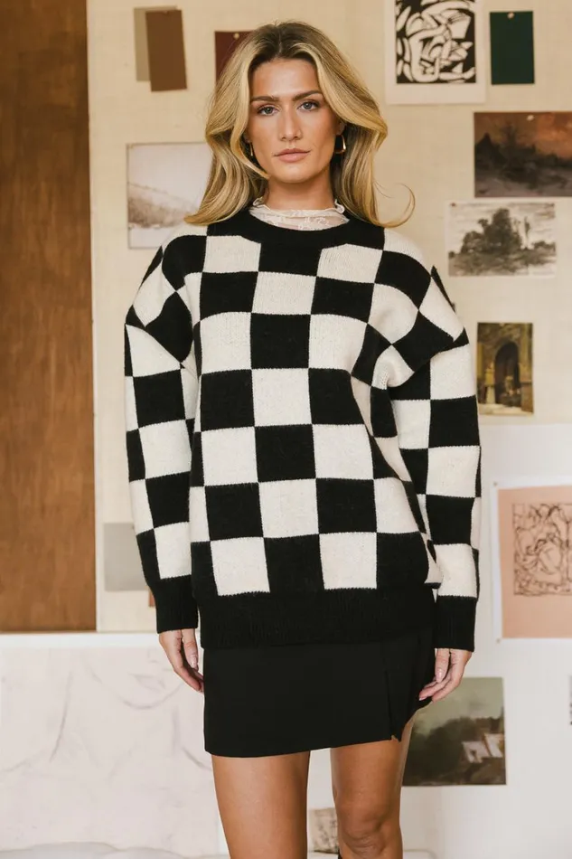 Tops Women Bohme Angela Checkered Sweater In Black Black