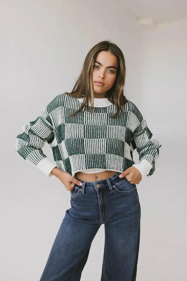 Tops Women Bohme Cielo Checkered Sweater In Green Green