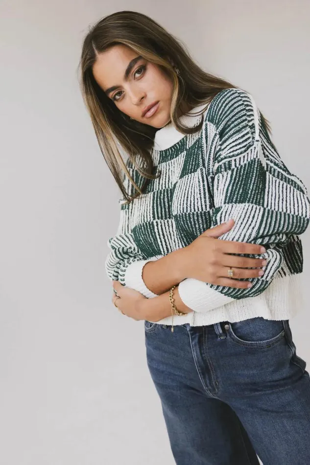 Tops Women Bohme Cielo Checkered Sweater In Green Green