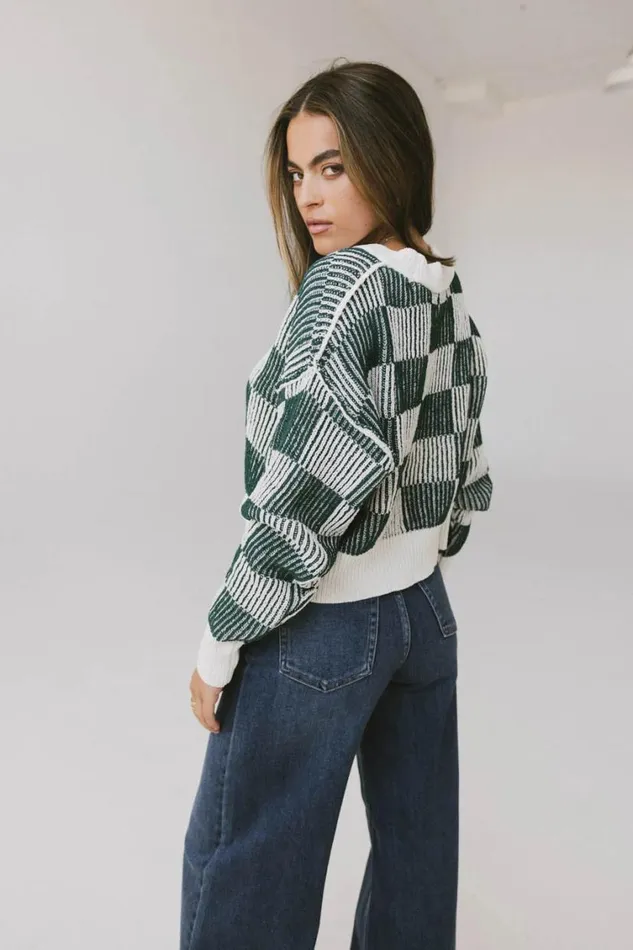 Tops Women Bohme Cielo Checkered Sweater In Green Green
