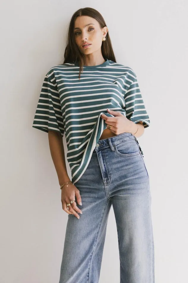 Tops Women Bohme Freddie Striped Tee In Teal Teal