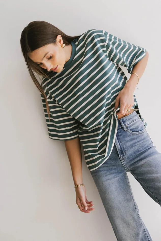 Tops Women Bohme Freddie Striped Tee In Teal Teal