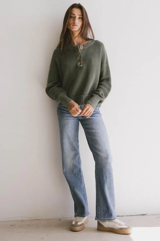 Tops Women Bohme Inda Henley Sweater In Olive Olive