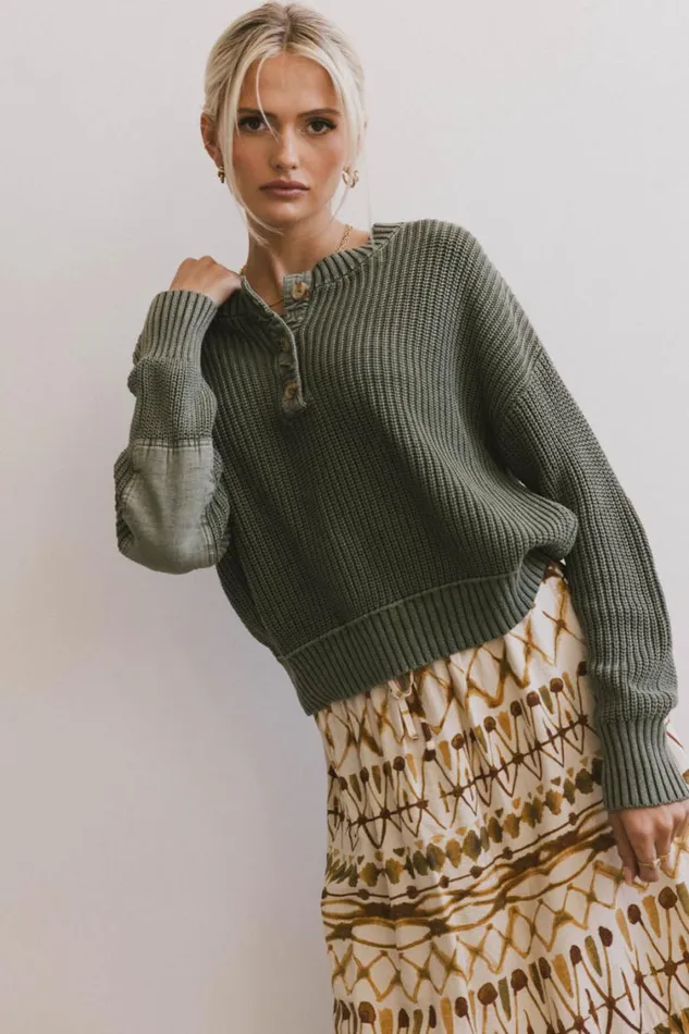 Tops Women Bohme Inda Henley Sweater In Olive Olive