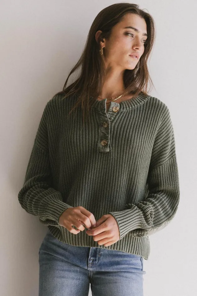 Tops Women Bohme Inda Henley Sweater In Olive Olive